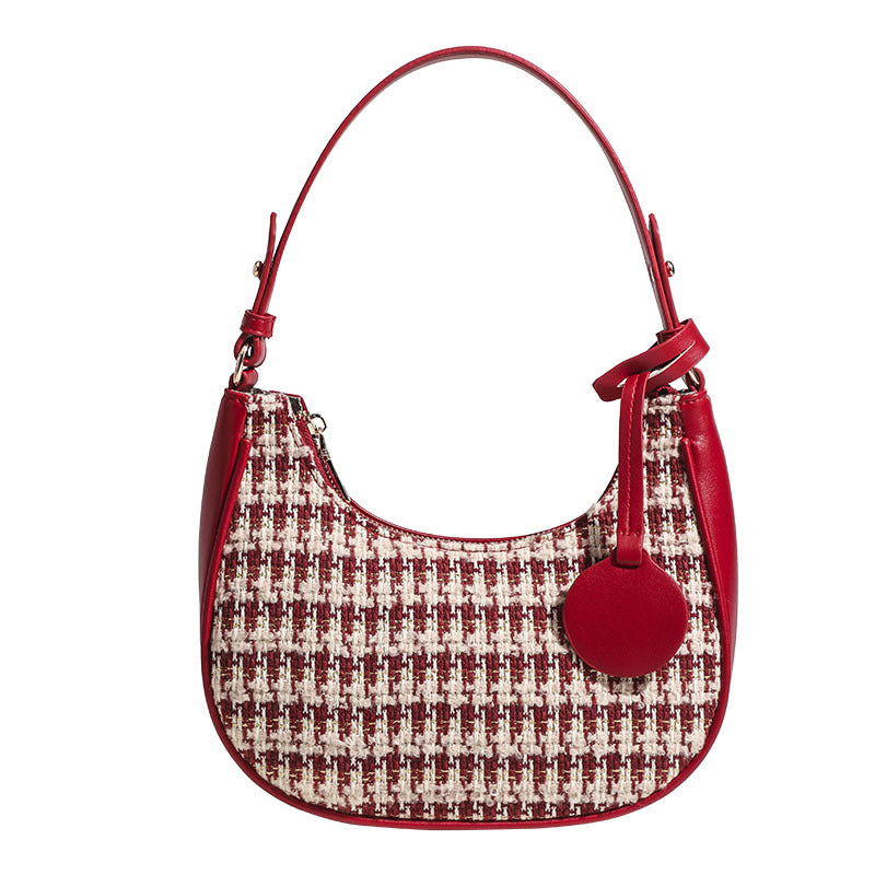 ELOAL Stylish Women's Saddle Bag in Houndstooth Design