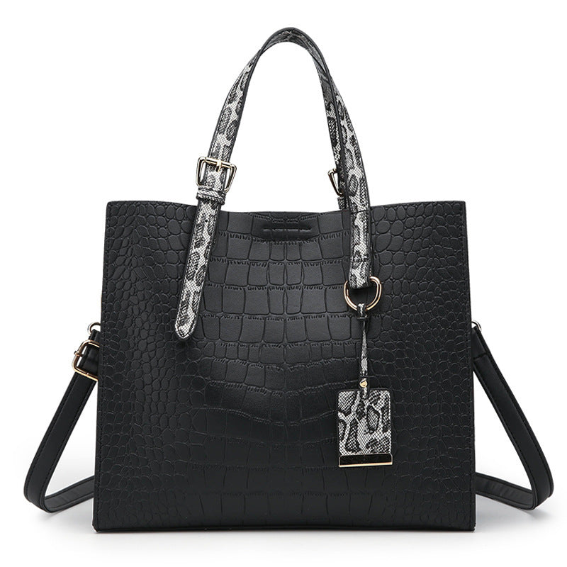 ELOAL Stylish Crocodile Pattern Shoulder Handbag with Pendant