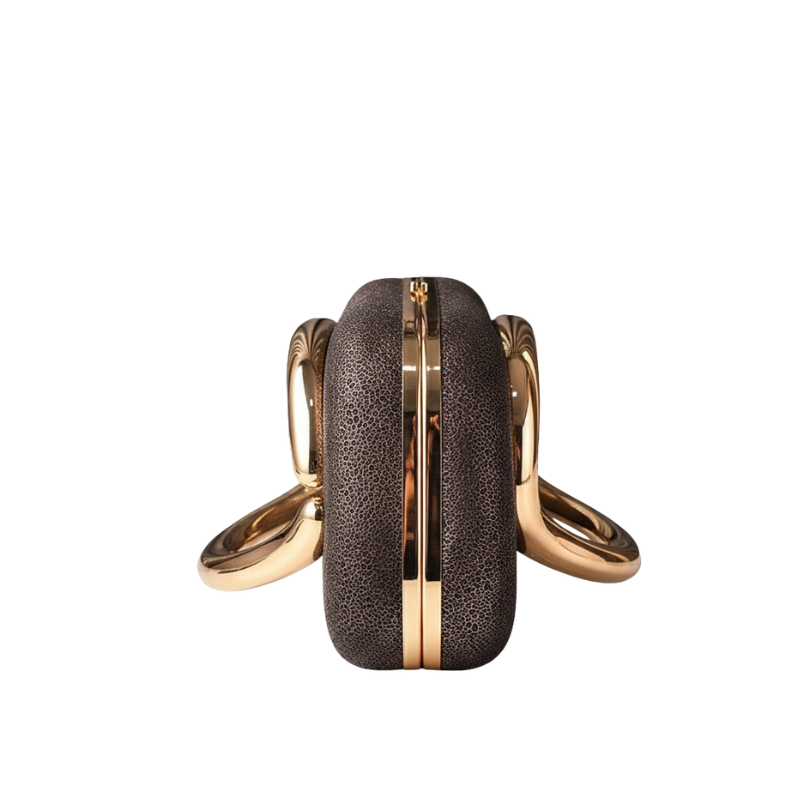 ELOAL Stylish Sculptural Gold Handle Clutch Bag