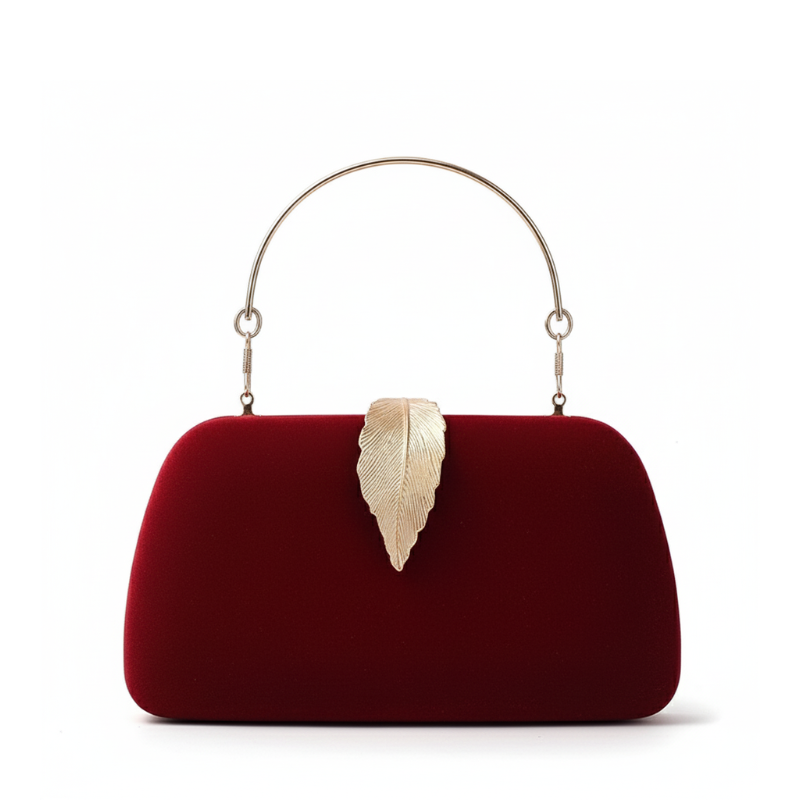 ELOAL Elegant Velvet Leaf Charm Clutch for Stylish Occasions