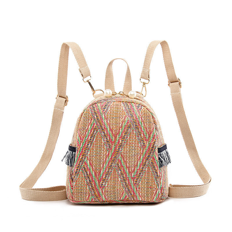 ELOAL Stylish Woven Straw Mini Travel Backpack