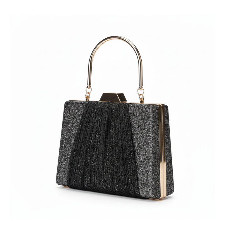 ELOAL Stylish Evening Clutch Bag with Glitter Drape Pleat Design