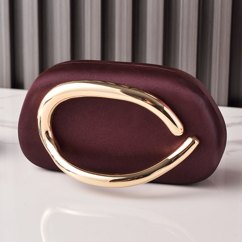 ELOAL Elegant Satin Evening Clutch with Gold Handle