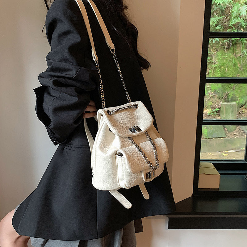 ELOAL Stylish Diamond Pattern Chain Small Backpack