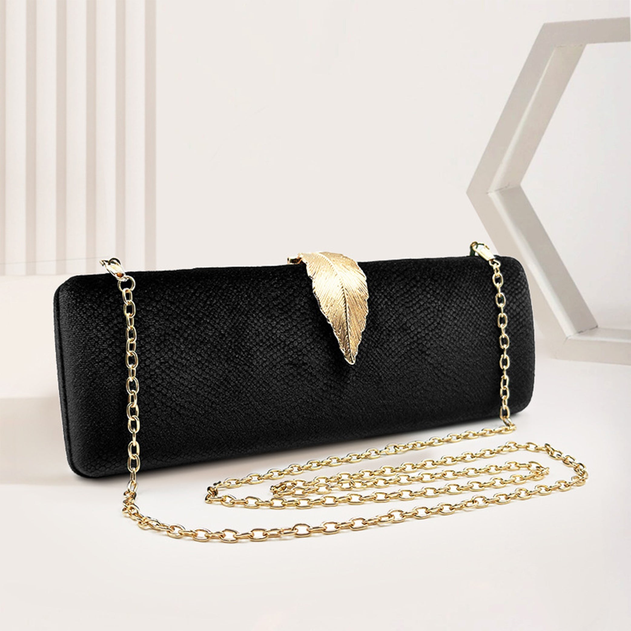 ELOAL Elegant Velvet Leaf Buckle Evening Clutch Handbag