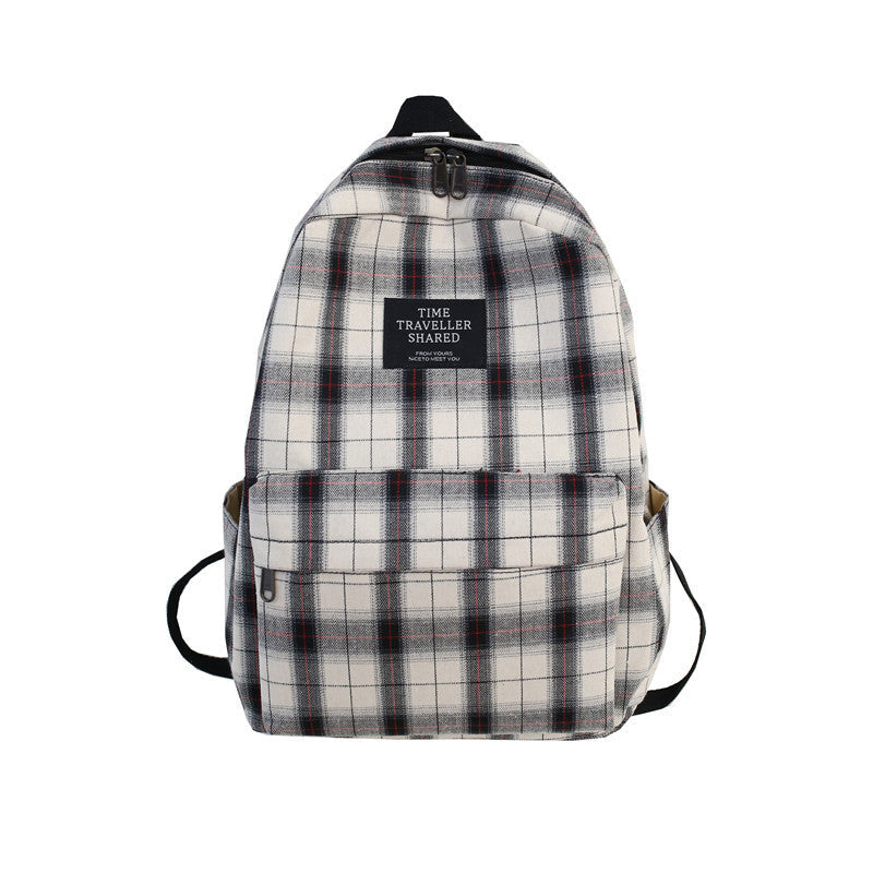 ELOAL Stylish Plaid Canvas Casual School Backpack