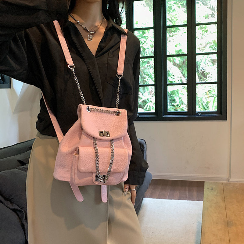 ELOAL Stylish Diamond Pattern Chain Small Backpack