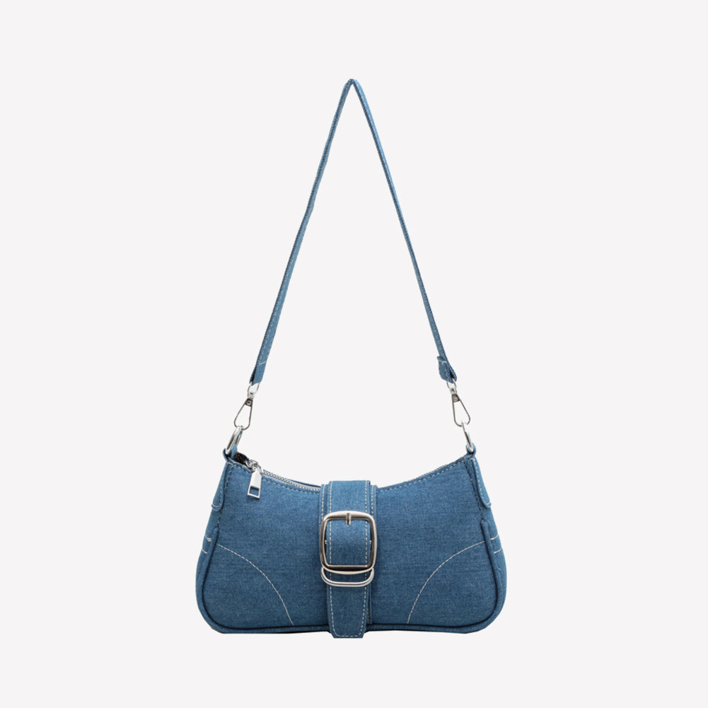 ELOAL Stylish Denim Chain Shoulder Baguette Bag