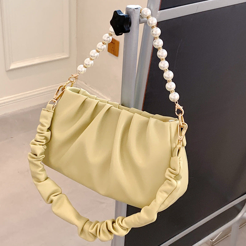ELOAL Stylish Wrinkled Cloud Bag with Pearl Chain Strap