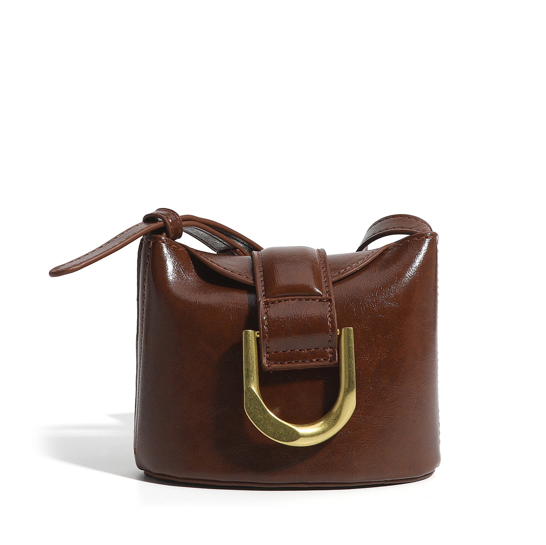 ELOAL Stylish Mini Bucket Bag with Metal Horseshoe Buckle