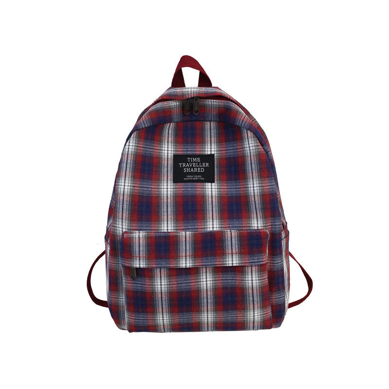 ELOAL Stylish Plaid Canvas Casual School Backpack