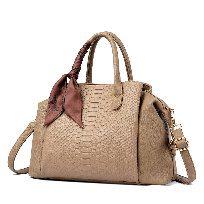 ELOAL Elegant Large Capacity Leather Handbag with Crocodile Pattern