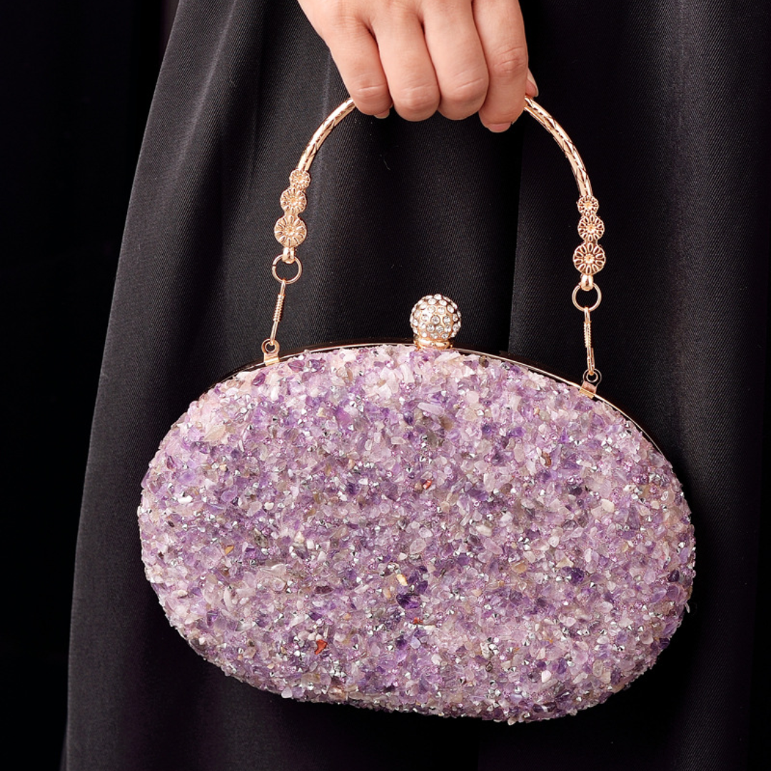 ELOAL Elegant Round Diamond Evening Clutch with Handle
