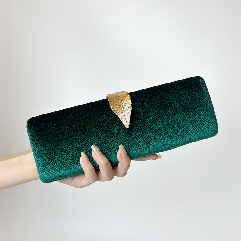 ELOAL Elegant Velvet Leaf Buckle Evening Clutch Handbag