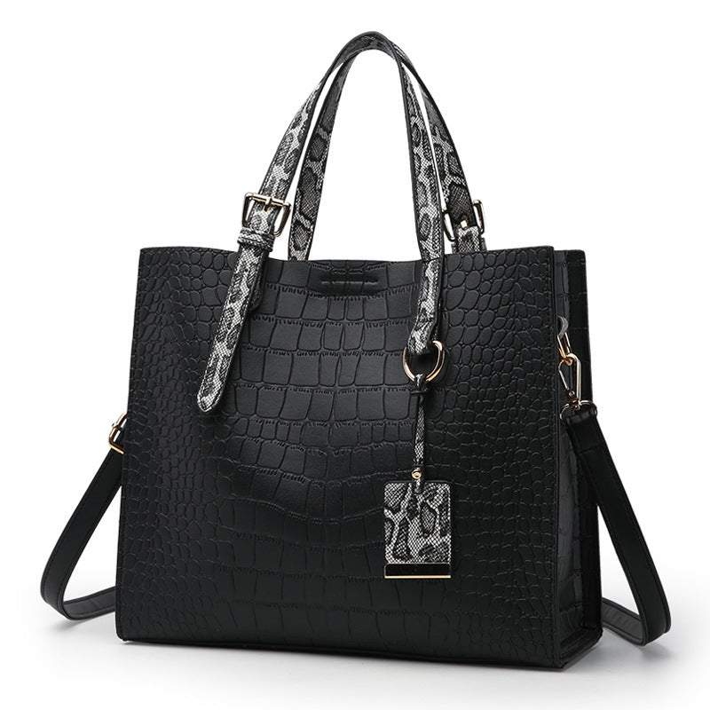 ELOAL Stylish Crocodile Pattern Shoulder Handbag with Pendant