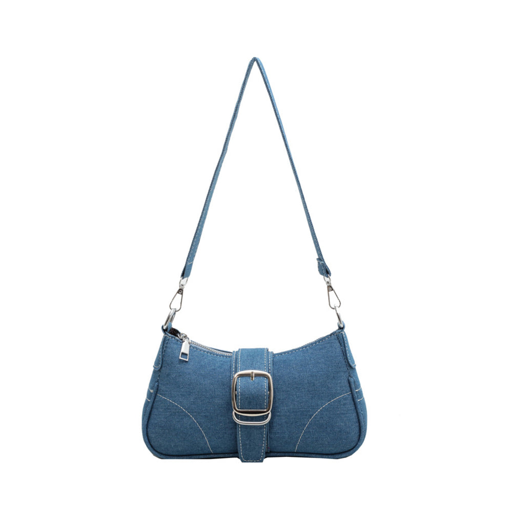 ELOAL Stylish Denim Chain Shoulder Baguette Bag