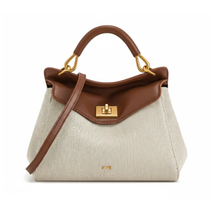 ELOAL Stylish Genuine Leather Lock Handbag for Women