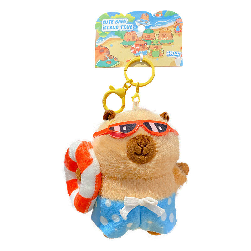 ELOAL Stylish Capybara Island Vacation Plush Bag Charm