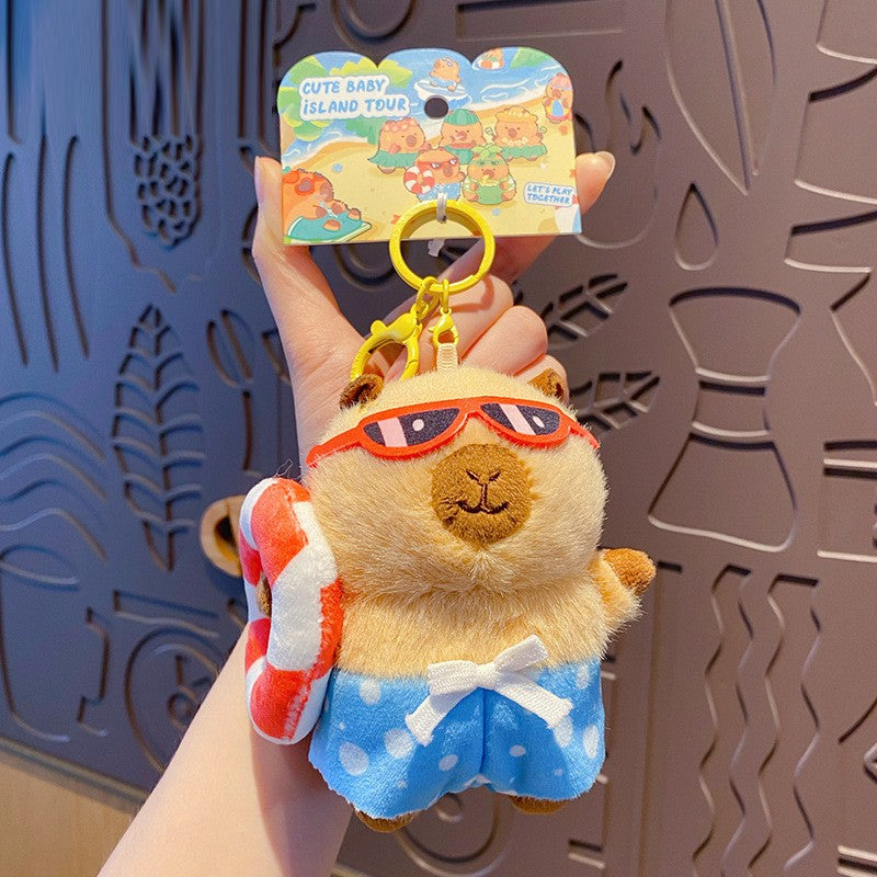 ELOAL Stylish Capybara Island Vacation Plush Bag Charm