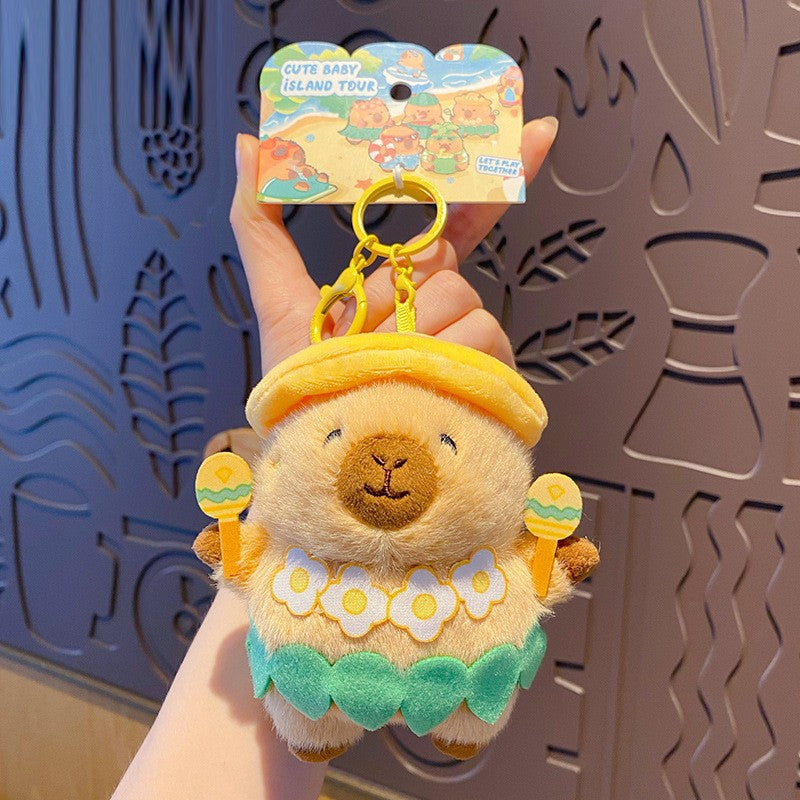 ELOAL Stylish Capybara Island Vacation Plush Bag Charm