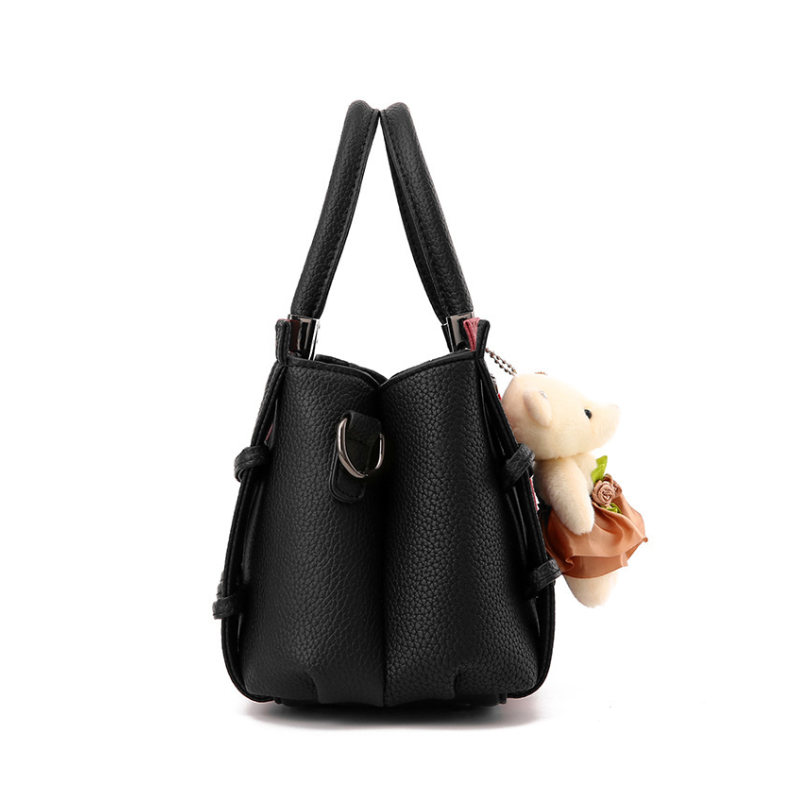 ELOAL Stylish Woven Handbag with Bear Pendant