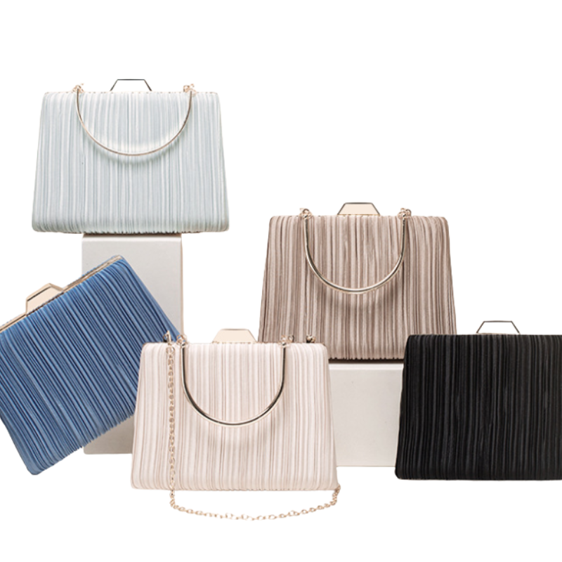 ELOAL Elegant Pleated Evening Clutch with Chain Strap