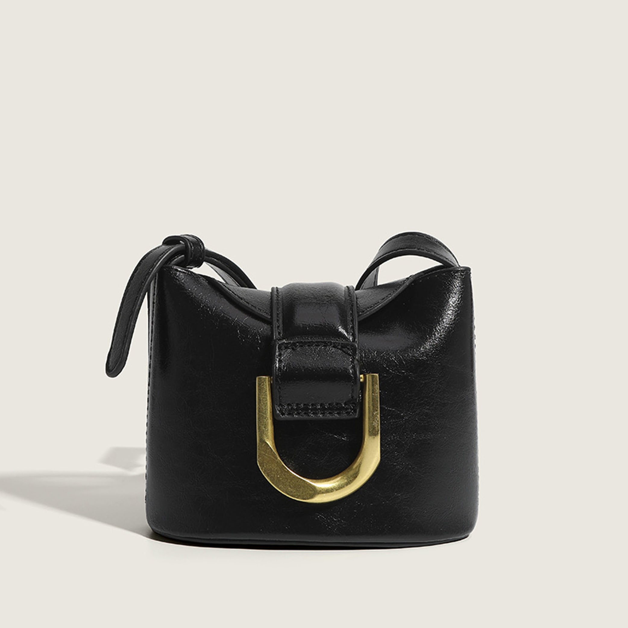 ELOAL Stylish Mini Bucket Bag with Metal Horseshoe Buckle