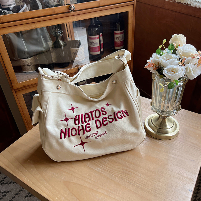 ELOAL Stylish Embroidered Nylon Canvas Student Messenger Bag