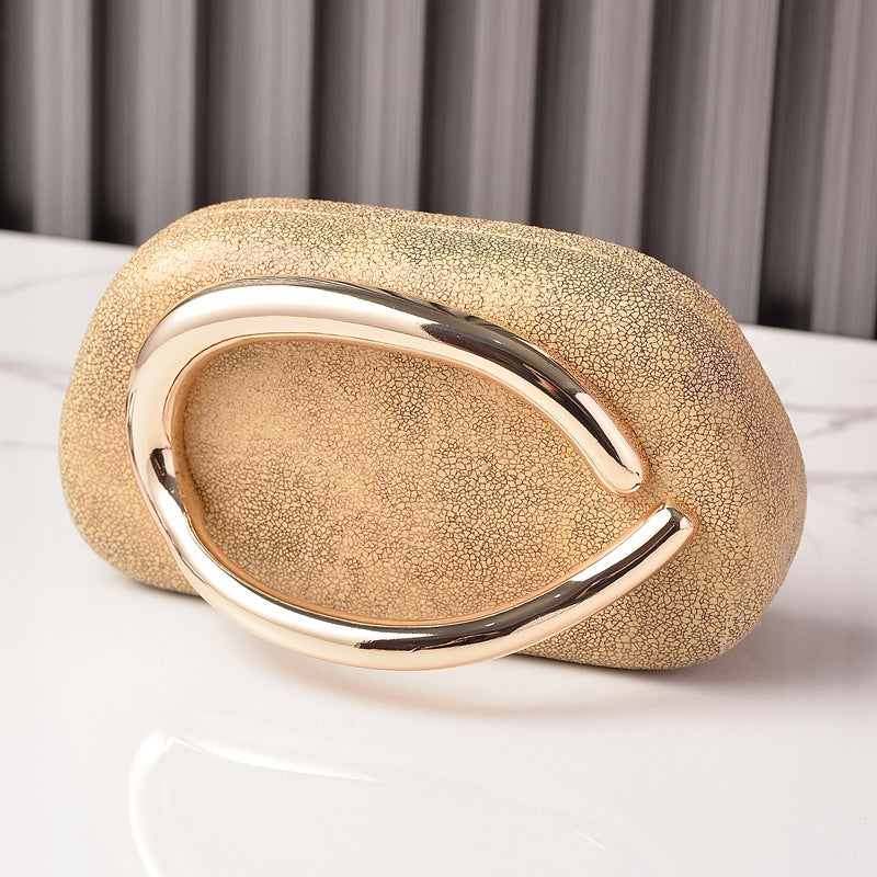 ELOAL Stylish Sculptural Gold Handle Clutch Bag