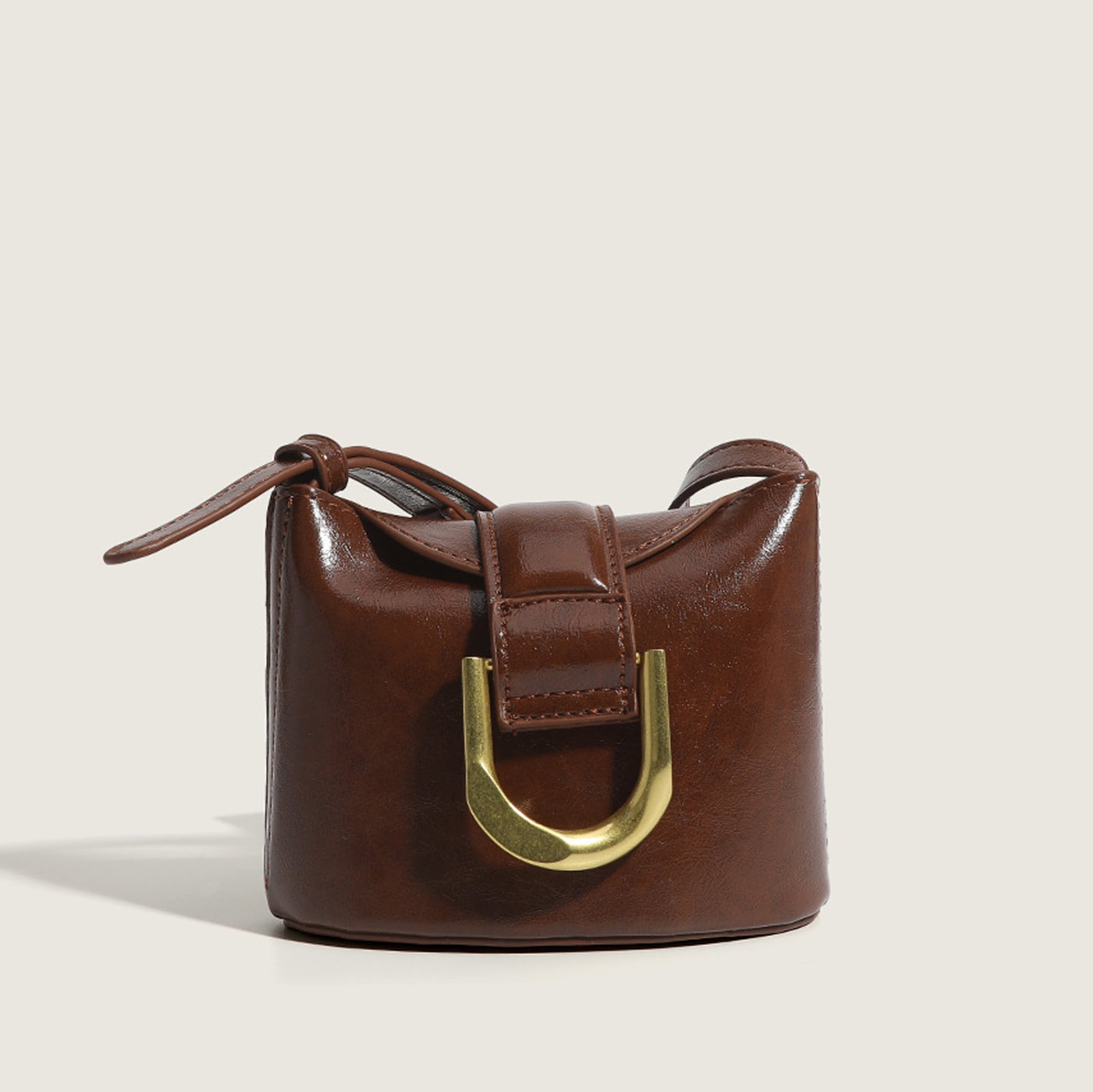 ELOAL Stylish Mini Bucket Bag with Metal Horseshoe Buckle