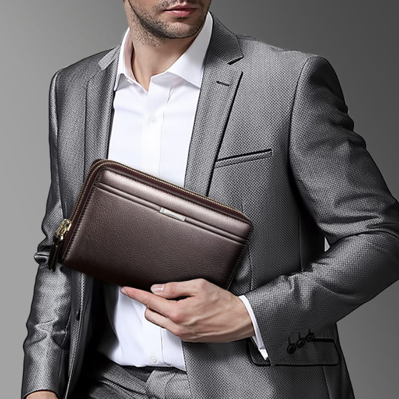 ELOAL Stylish Men's Double Zipper Business Clutch Wallet