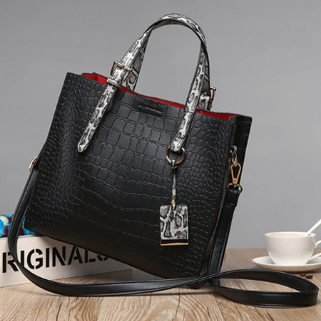ELOAL Stylish Crocodile Pattern Shoulder Handbag with Pendant