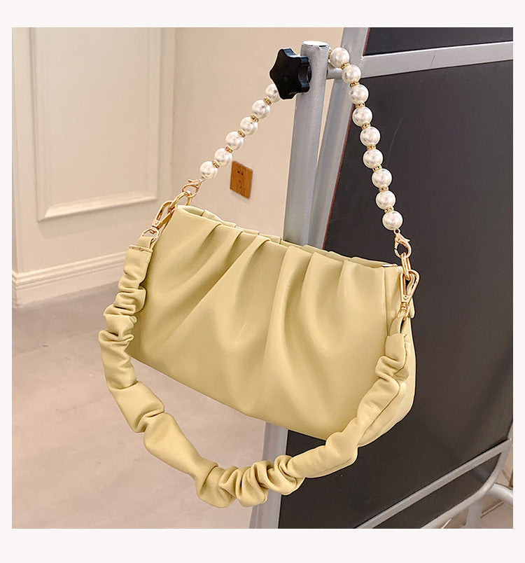 ELOAL Stylish Wrinkled Cloud Bag with Pearl Chain Strap