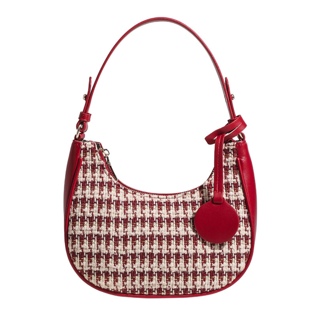 ELOAL Stylish Women's Saddle Bag in Houndstooth Design