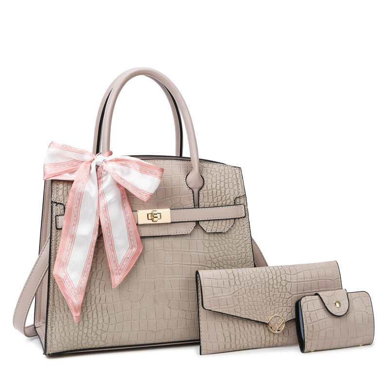 ELOAL Elegant Three-Piece Crocodile Bag Set with Scarf for Moms