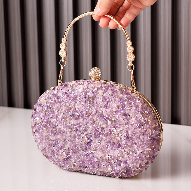 ELOAL Elegant Round Diamond Evening Clutch with Handle