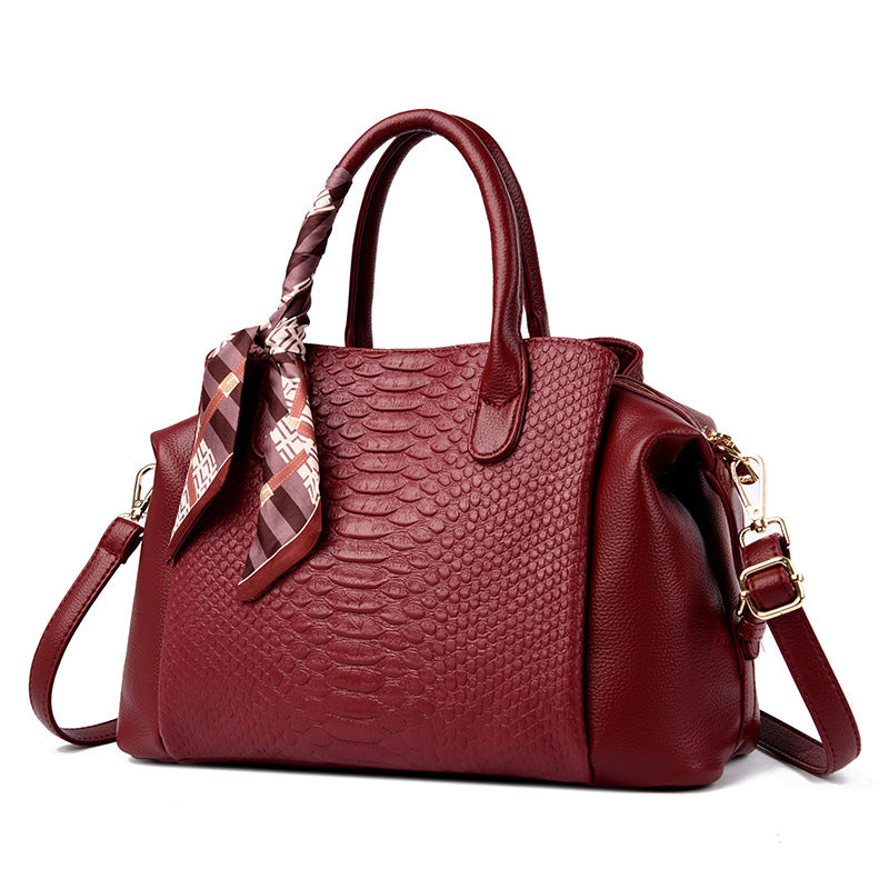 ELOAL Elegant Large Capacity Leather Handbag with Crocodile Pattern
