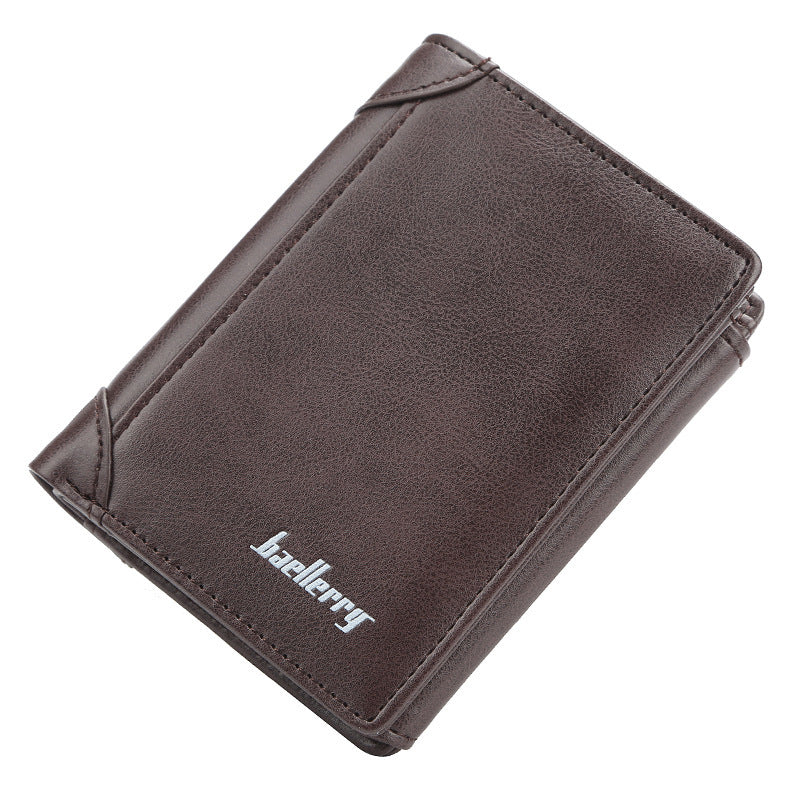 ELOAL Stylish Men's Tri-Fold Leather Wallet with Zipper and Card Slots