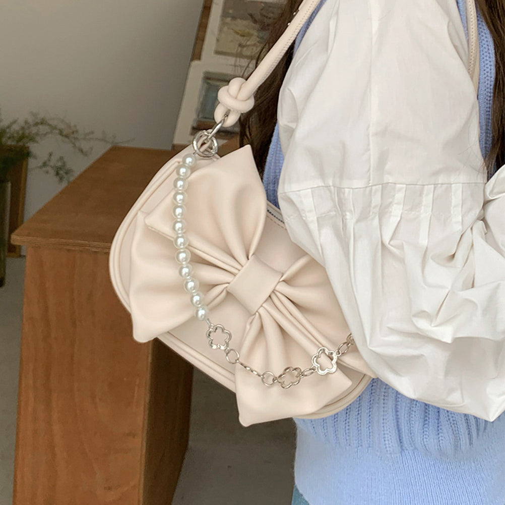 ELOAL Stylish Textured Mini Bow Underarm Shoulder Bag