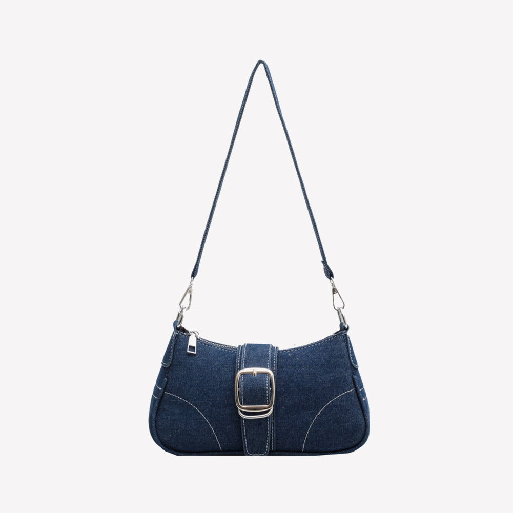 ELOAL Stylish Denim Chain Shoulder Baguette Bag