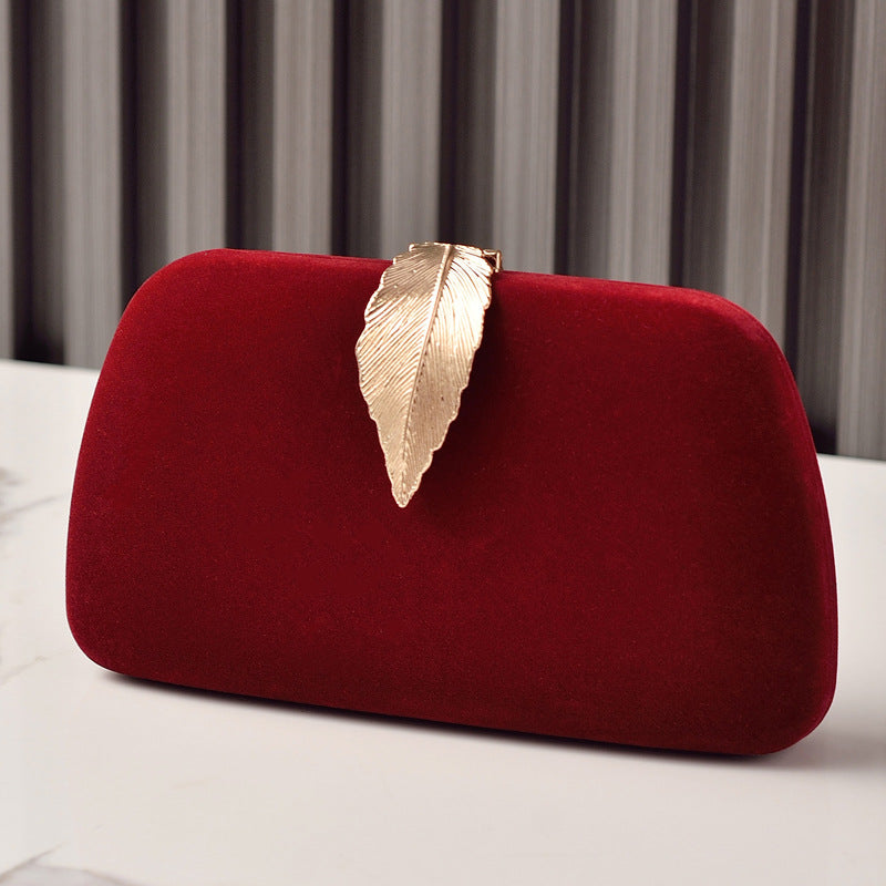 ELOAL Elegant Velvet Leaf Charm Clutch for Stylish Occasions