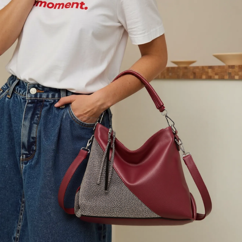 ELOAL Stylish Diamond Embellished Large Shoulder Bag