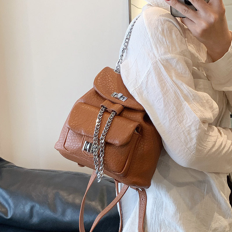 ELOAL Stylish Diamond Pattern Chain Small Backpack