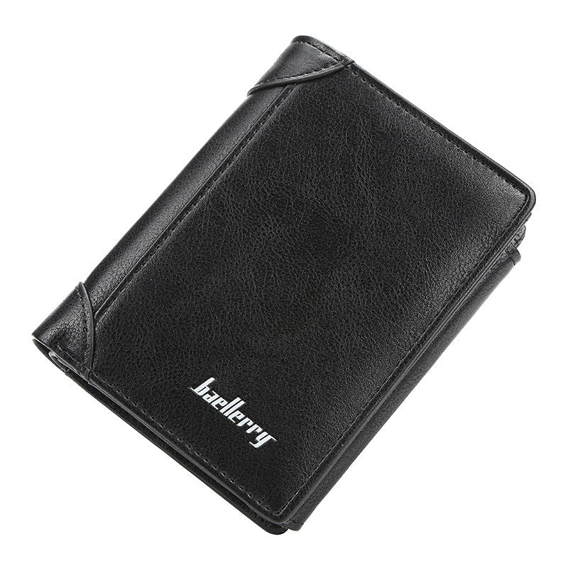 ELOAL Stylish Men's Tri-Fold Leather Wallet with Zipper and Card Slots