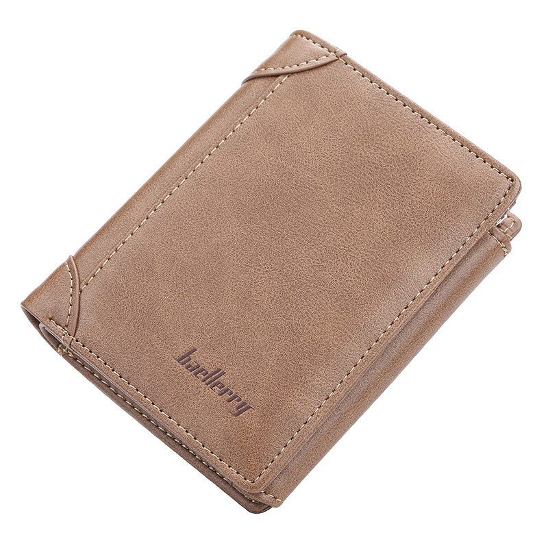 ELOAL Stylish Men's Tri-Fold Leather Wallet with Zipper and Card Slots