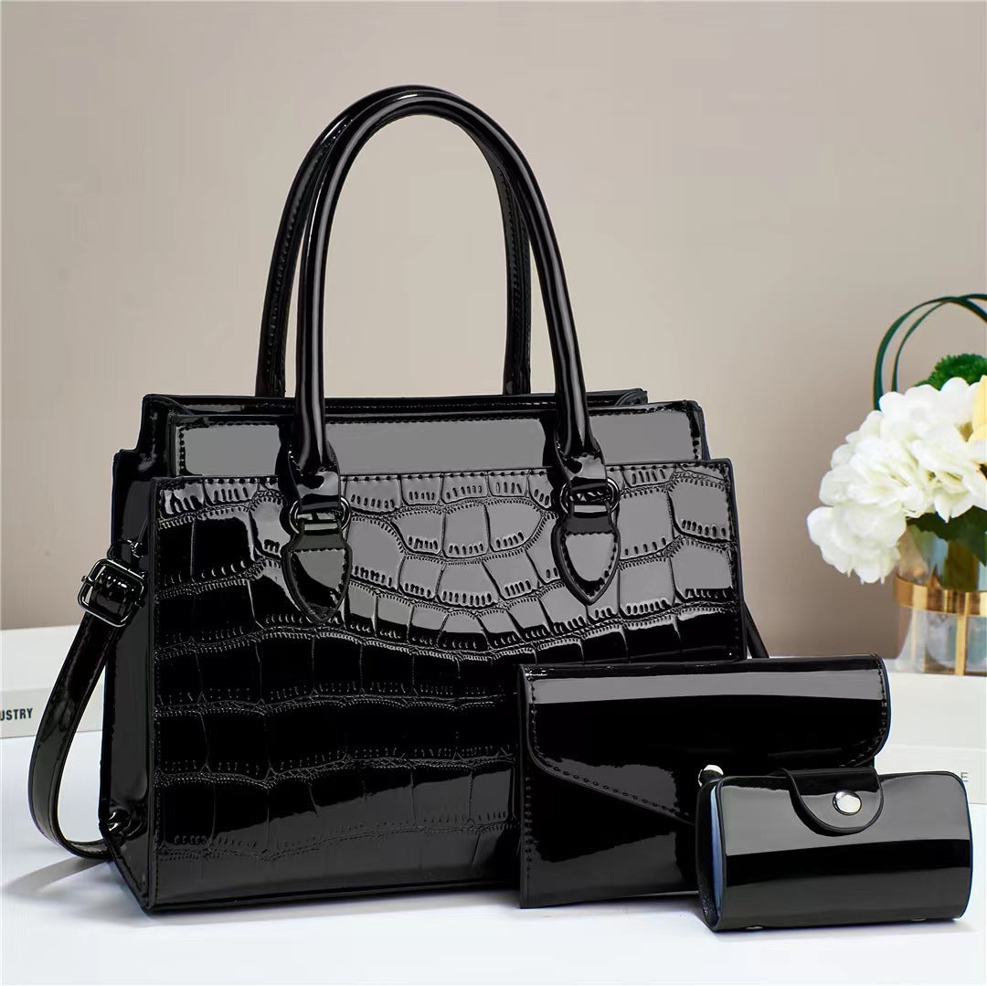 ELOAL Stylish Mother and Child Bag Set with Crocodile Pattern