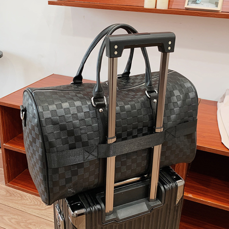 ELOAL Stylish Plaid Embossed PU Leather Sports Travel Bag