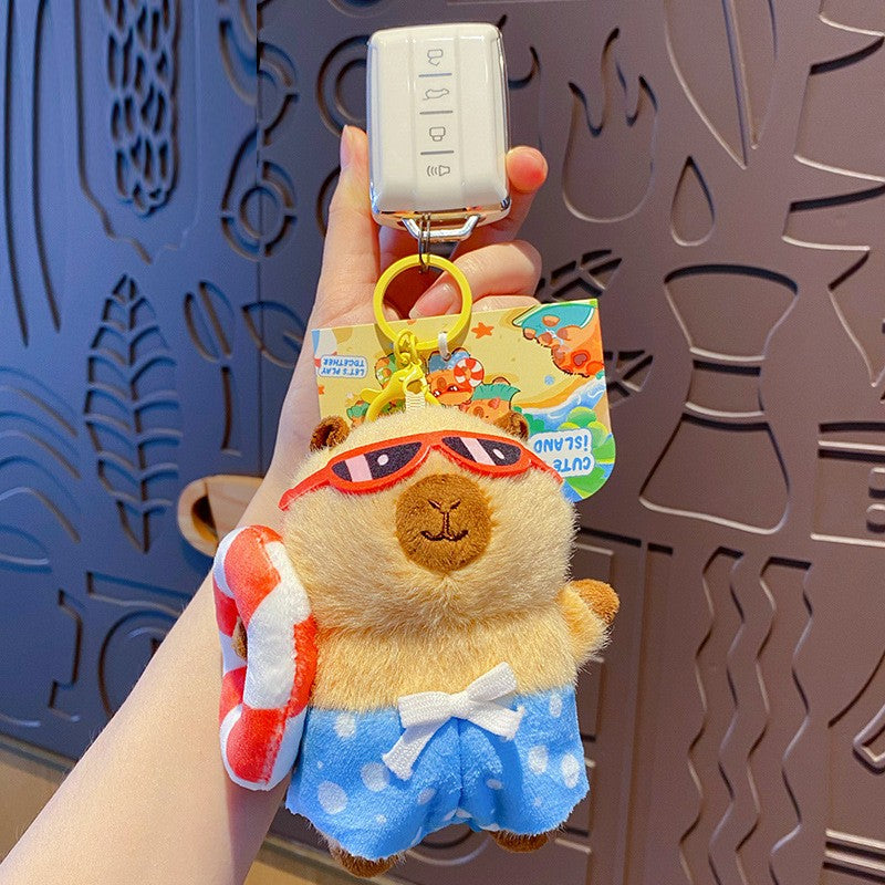 ELOAL Stylish Capybara Island Vacation Plush Bag Charm