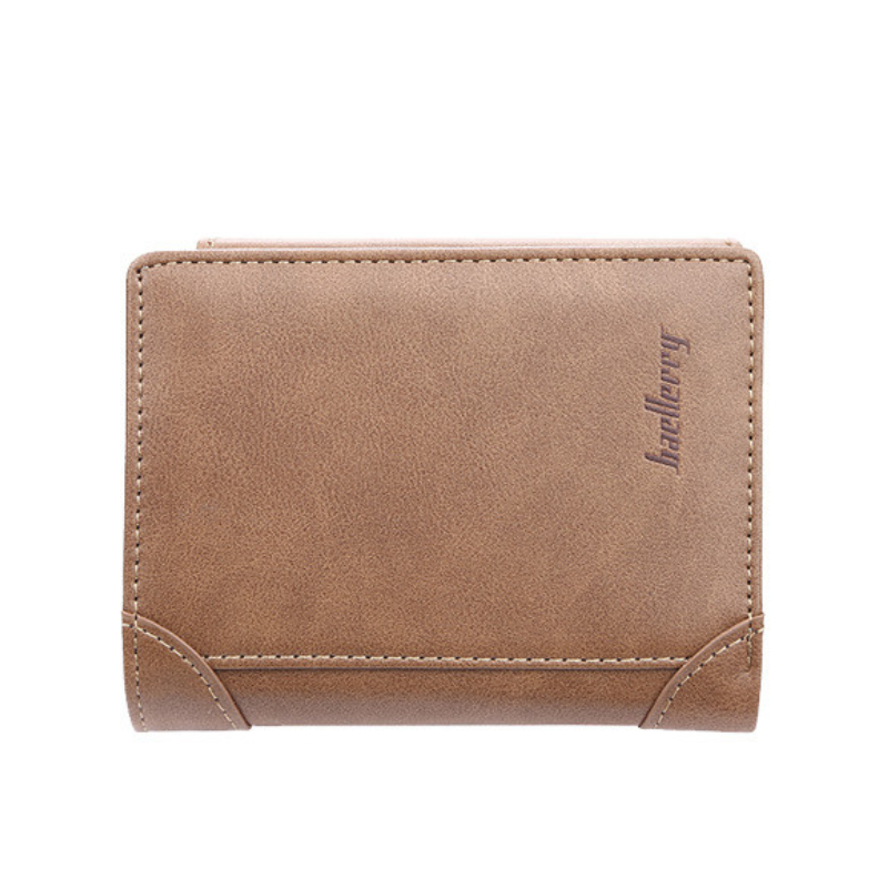 ELOAL Stylish Men's Tri-Fold Leather Wallet with Zipper and Card Slots