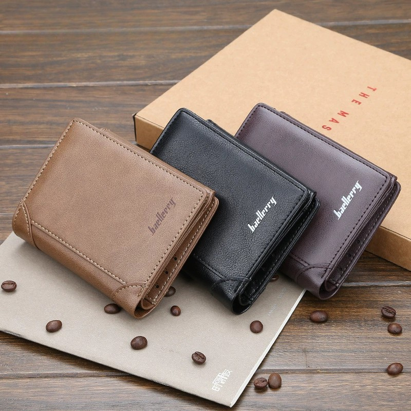 ELOAL Stylish Men's Tri-Fold Leather Wallet with Zipper and Card Slots